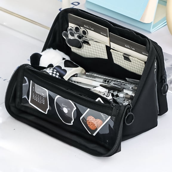Btomtd 9-layer Large Capacity Pencil Case, Multifunctional Stationery Pencil Pouch, Solid Color Pencil Bag for Students, Black