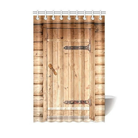 MYPOP Rustic Style Barn Wood Door Shower Curtain Decor, Wooden Brown Door Bath Outdoor Texture Background Closeup Fabric Bathroom Shower Curtain 48 X 72 Inches