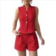 thumbnail image 1 of Conjunto de Dos Piezas de Verano para Mujer: Camiseta Sin Mangas con Botones y Pantalones Cortos de Cintura Alta. Rojo L, 1 of 8