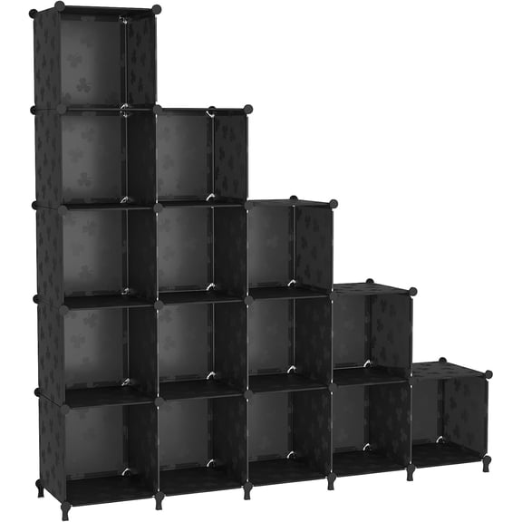 Cube Storage Organizer, 16 Cube Closet Organizer Storage Shelves, DIY Stackable Bookcase, Clothes Organizer Shelf for Closet, Bedroom, Living Room, Cabinet, Home, Office, Black