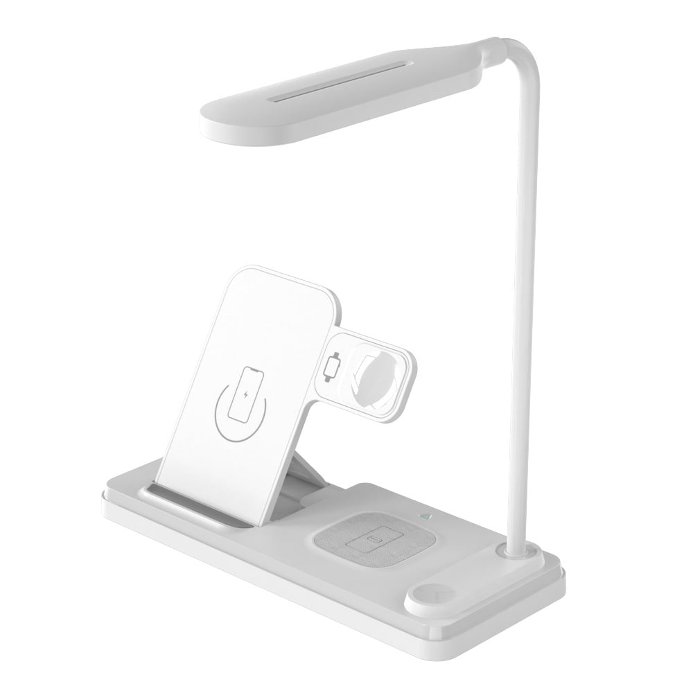 15W Multi-Function Foldable Wireless Charger with LED Night Light and Phone Stand, Compatible with i-Watch/i-Phone/Air-Pods, Portable Design-White