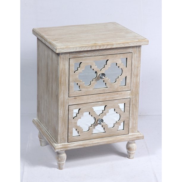 Emerald Home Canterwood Whitewash and Mirror Nightstand with Lattice Detailing And Hardworking