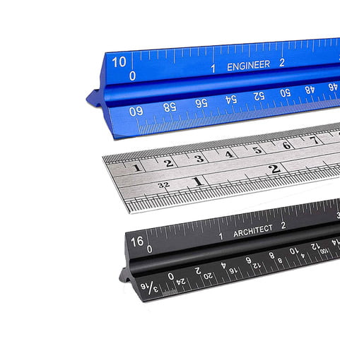 Triangular Architect Scale Ruler Set 12 Inch Imperial Scale Ruler with Stainless Steel Ruler and Metal Compass Architectural Scale Ruler Student Staionery Supplies Measuring Kit for Drafting