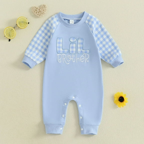 Baby Boy Clothes Waffle Letter Embroider Long Sleeve Romper Pullover Big Bro Lil Bro Matching Fall Outfits Letter Embroidery Baby Boy Romper Toddler Boys Clothes Pants Set Lil Brother