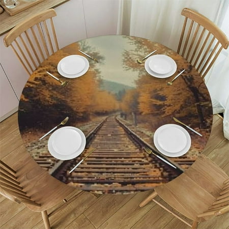 

Ullo0ord Autumn Track Tablecloth Round Fitted Table Cloth with Elastic Edge Waterproof Oil-Proof Table Cover for Tables Picnic Tablecloths for Party Dining Camping Outdoor Medium 42 -46