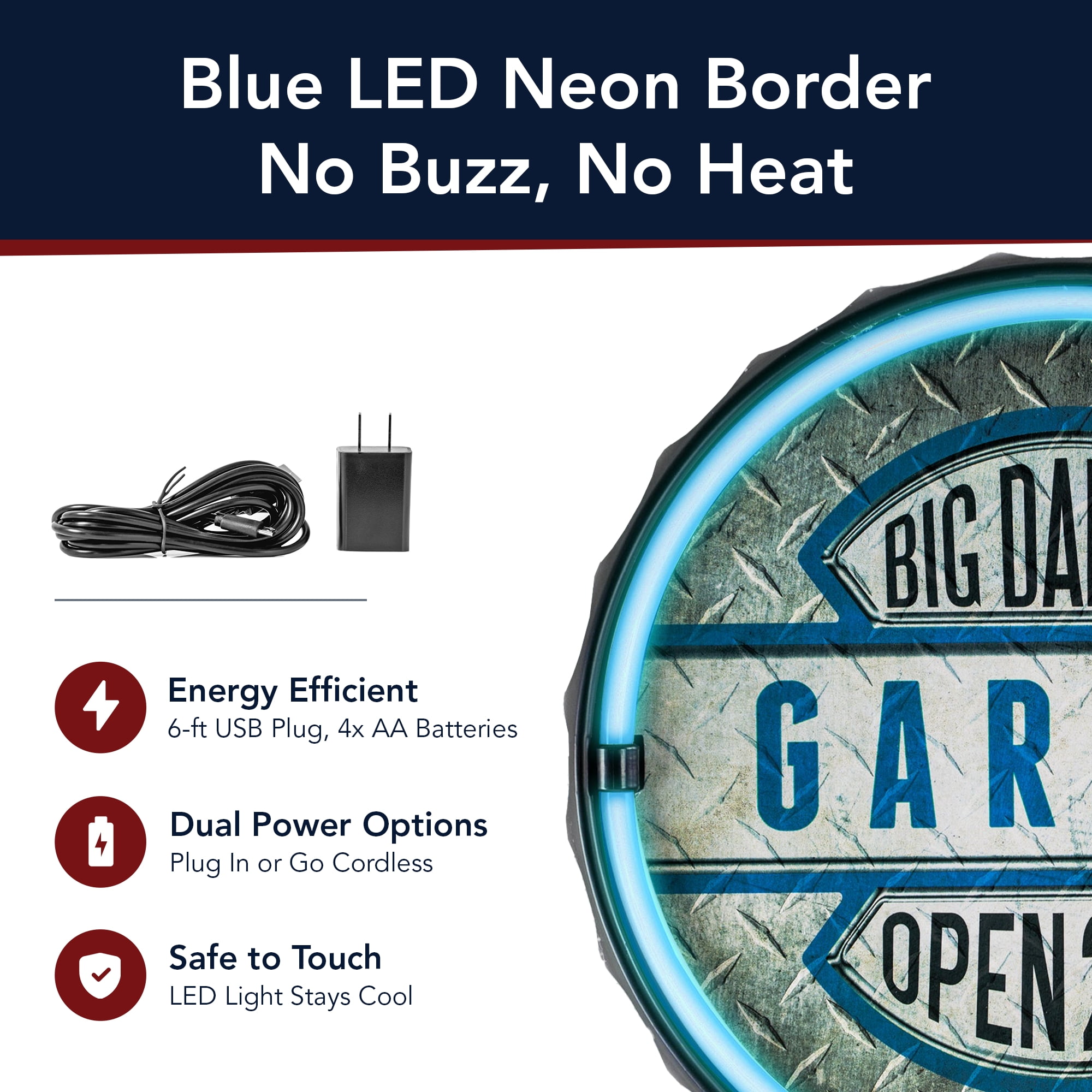 Big Daddy's Garage Open 24/7 Bottle Cap LED Sign