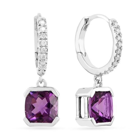 Fine Color Jewels Amethyst Earrings for Women in 925 Sterling Silver, Asscher Cut with Moissanite Accents