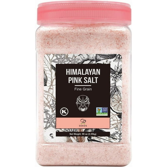 Soeos Himalayan Pink SCH4 Salt, Fine Grain, 80oz (5 Pound), Non-GMO Himalayan Salt, Kosher Salt, Pink Himalayan Sea Salt Fine
