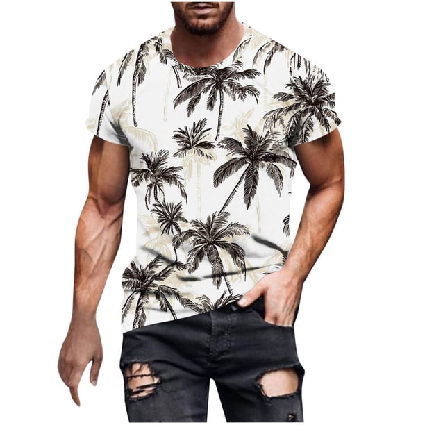 Camisetas de Manga Larga para Hombres Imprimir Fallow Cuello Redondo Camiseta, Moda Casual Manga Corta Mezcla de Algodón/Lino