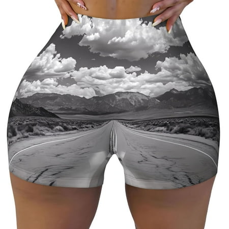 Workout Shorts Women  Endless Desert Highway Biker Shorts for Women Running Gym Spandex Shorts Tummy Control