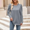 thumbnail image 2 of Wyobmus Womens Crew Neck Shirt Fall Puff Long Sleeve Fashion Tops Tunic Dressy Knitted Casual Sweater Clothes Cute Trendy Work Outfits Gray, 2 of 7