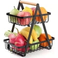 thumbnail image 3 of Detachable Nordic-Inspired Iron Storage Organizer: 2-Tier Black Design for Fruits, Bread & Decor – Portable Handheld Basket for Kitchen, Living Room & Tabletop Use, 3 of 6