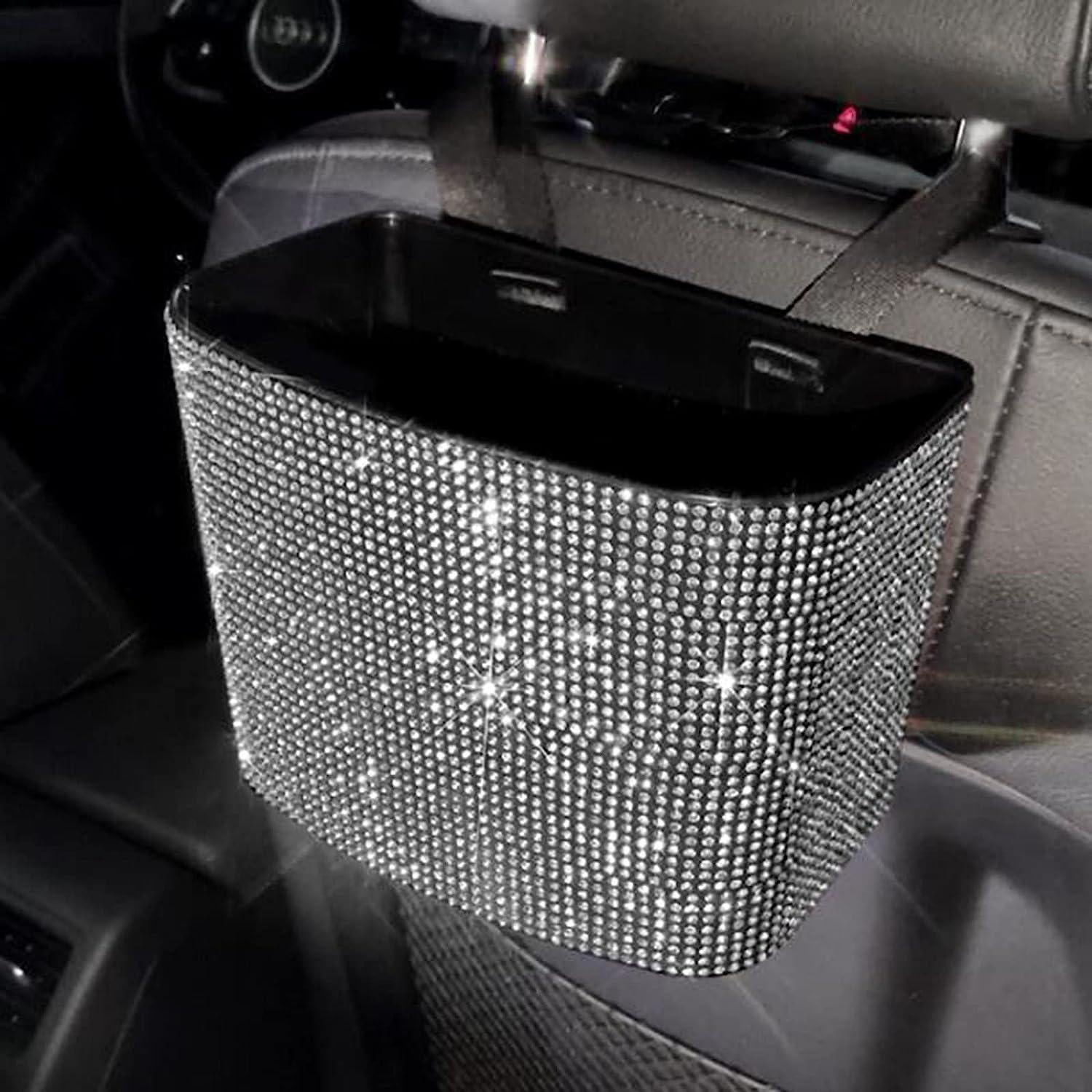 YOMTOVM Car Back Seat Rhinestones Hanging Trash Can Bling Bling Garbage