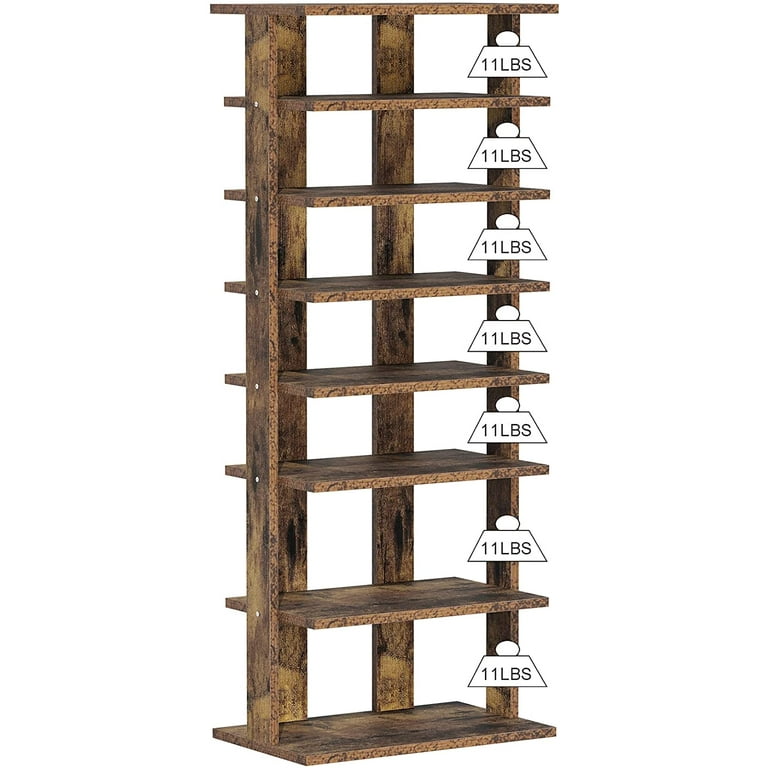 HOMEFORT 7-Tier Wood Shoe Rack, Entryway Shoe Tower,Vertical Shoe  Organizer, Wooden Shoe Storage Stand(Black)