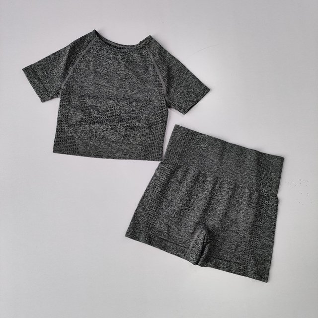 Conjunto de Yoga sin costuras para mujer, ropa deportiva de entrenamiento, ropa de gimnasio, camisa de manga corta, Top corto, pantalones cortos de cintura alta, trajes deportivos, 2 uds.