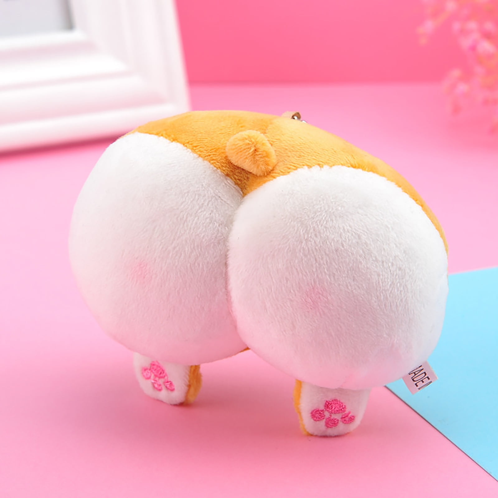 Heiheiup Cute Soft Peach Cat Plush Toys Corgi Dog Pig Keychain Bag