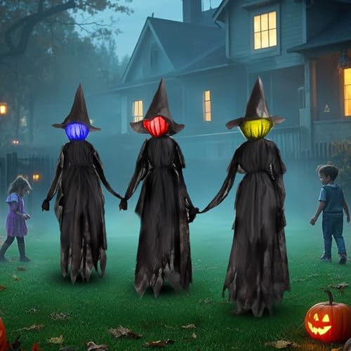 DR.DUDU 6 FT Witch Halloween Decorations Outdoor Yard Decor, Set of 3 | Changing Colors LEDs, Halloween Witch Yard Stakes, Haunted House Props for Lawn Garden Party