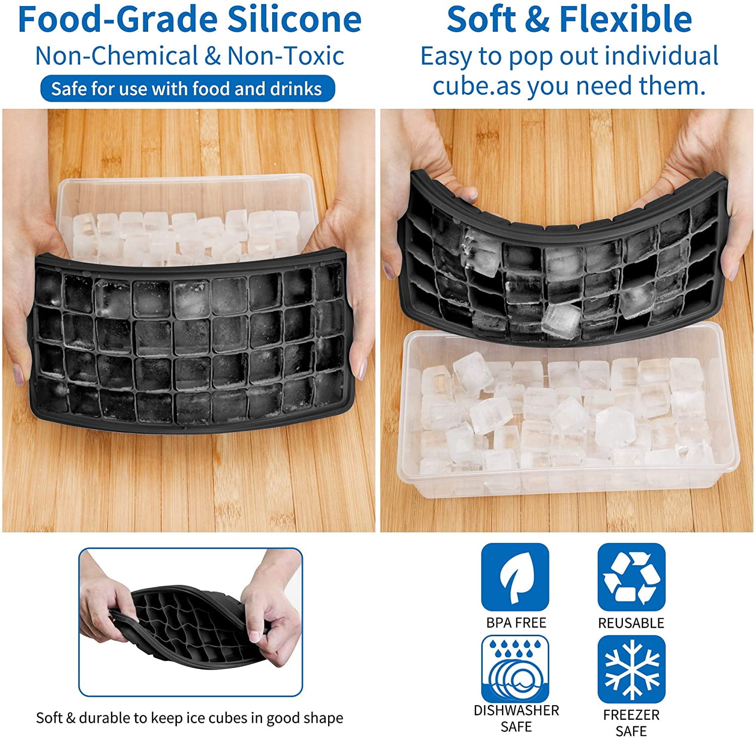 Ice Cube Tray With Bin With Lid And Storage Bin For Freezer, Frozen Ice  Cubes Making, Freezer Ice Cubes Box, One Second Out Of Silicone Ice Tray Up  to 65% off 