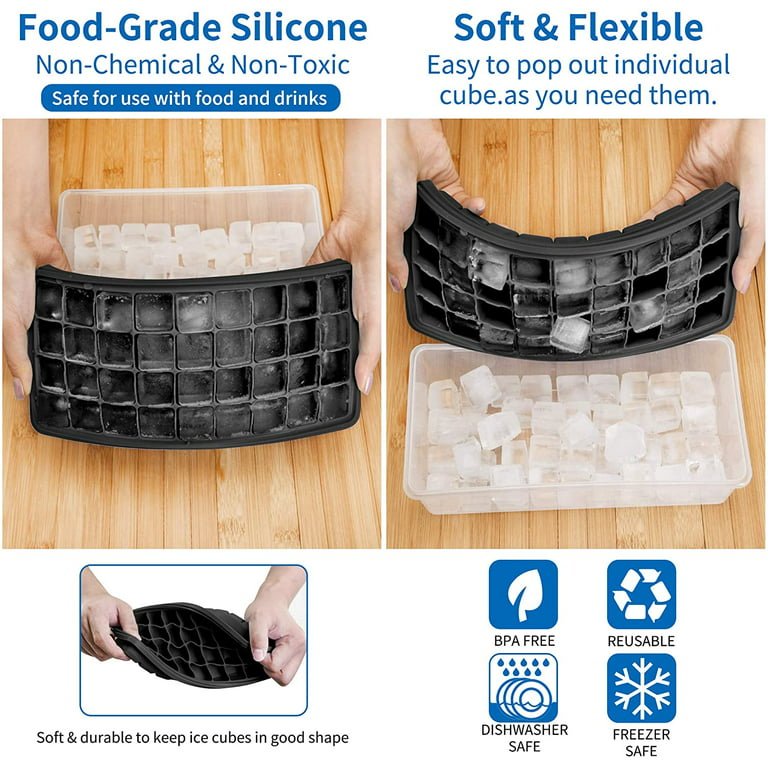 64 Silicone Ice Cube Trays With Lid And Bin -101oz- Easy Release And Space  Saving - Perfect For Whiskey, Cocktails, And More - Food Grade Pp Material  - Temu