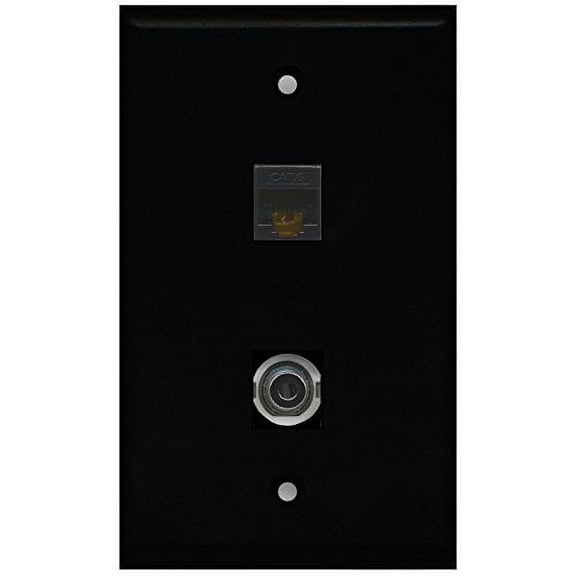 RiteAV - Black 1 Port 3.5mm 1 Port Cat6 Ethernet Black Wall Plate