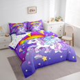 thumbnail image 3 of Erosebridal Cartoon Animal Unicorn Bedding Twin Size,Rainbow Stars Print Bed Set,Dreamy Purple Bedding Sets Twin Size,Super Cozy Room Decorative Reversible,7pcs, 3 of 7