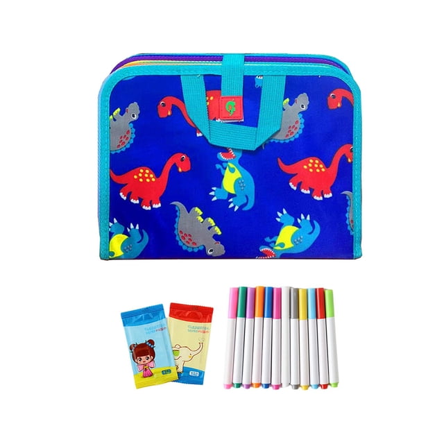 Juego de de libro borrable, juguetes de pintura portátiles reutilizables con 12 bolígrafos de acuarela mundo de los dinosaurios perfke Libro de garabatos borrable