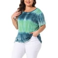 thumbnail image 4 of Agnes Orinda Women's Plus Size T-Shirts Round Neck Short Sleeve Multi Color Tie Dye Casual Tops 3X Blue Green, 4 of 6