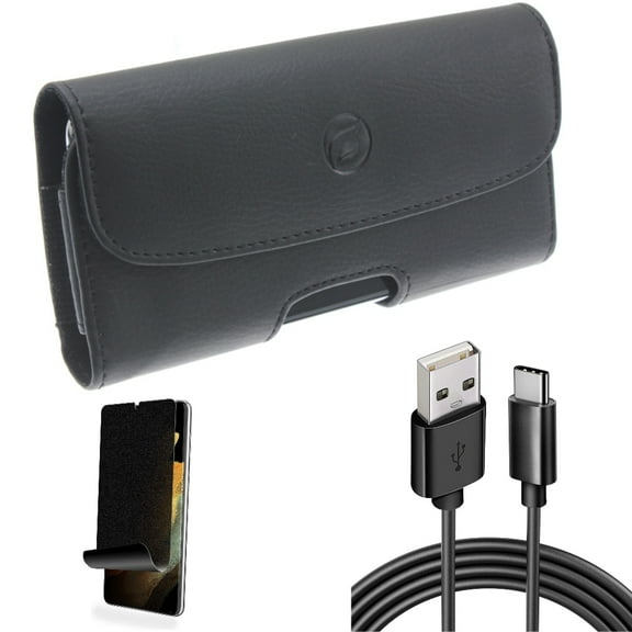 6ft USB Cable & Privacy Screen Protector & Case Belt Clip for Samsung Galaxy S22 Plus (S22 ) - Combo Type-C Charger Cord Power & TPU Film (Fingerprint) Anti-Peep & Leather Holster Cover