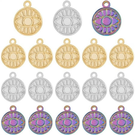 18Pcs 3 Colors Flat Round Charms Round with Pendants Golden and Rainbow Color Enamel Charms Small Lucky Charms