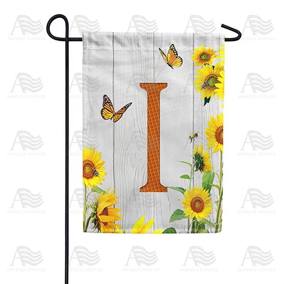 America Forever Spring Monogram Garden Flag Letter I 12.5 x 18 inches Double Sided Vertical Outdoor, Yard, Lawn, Beautiful Yellow Flowers, Sunflower Garden Flag
