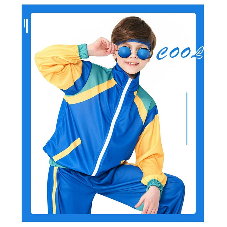 Boys Girls 80s Tracksuit Kids Hip Hop Costume Set Retro Street Dance  Sportswear Outfit 