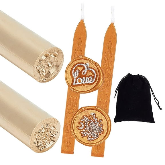 Sealing Wax Stamp Kit Mini Brass Wax Seal Stamps Love 15mm in Diameter with Sealing Wax Sticks Packed in Velvet Pouches