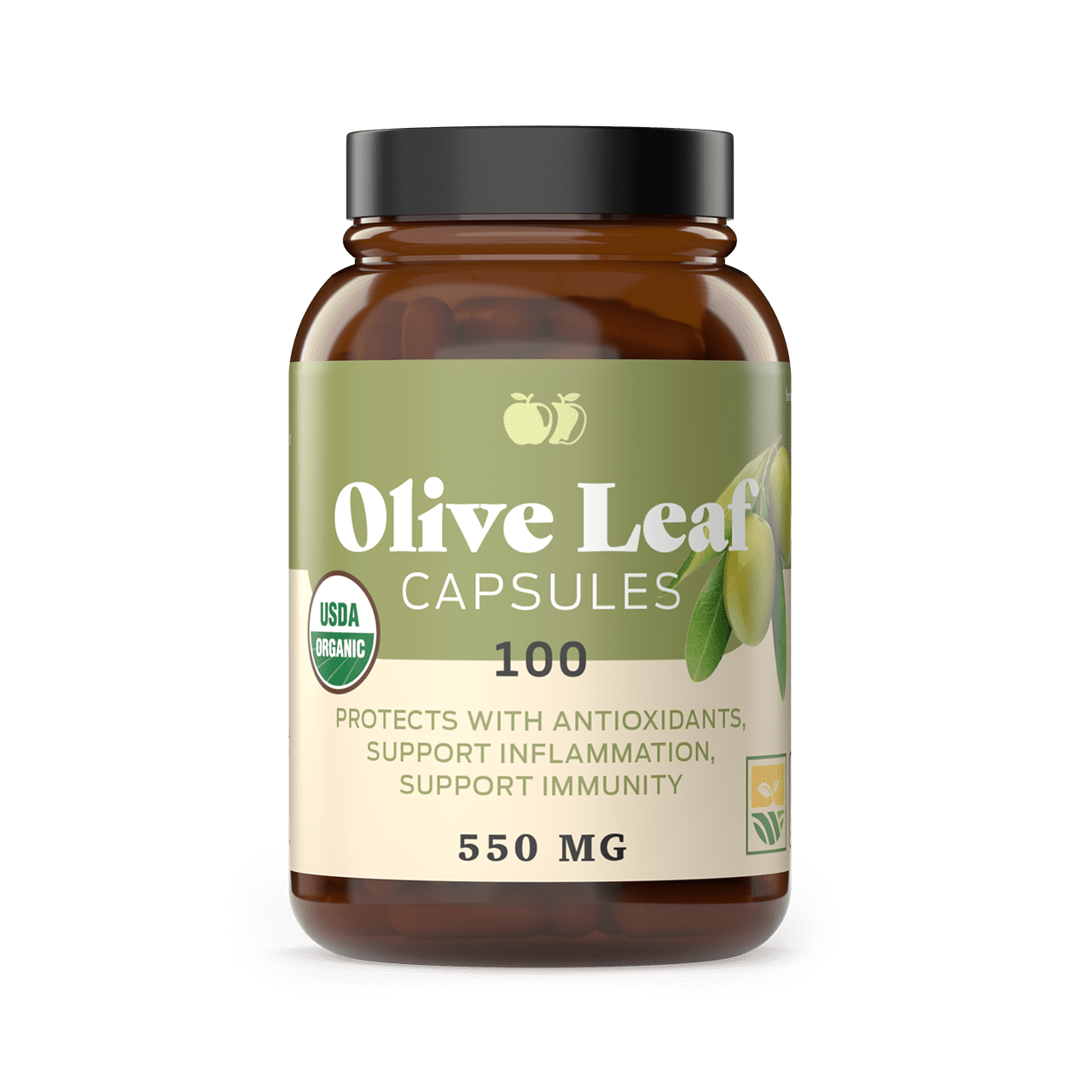 Organic Olive Leaf Capsules 550mg, 100 Count, 1100mg per Serving