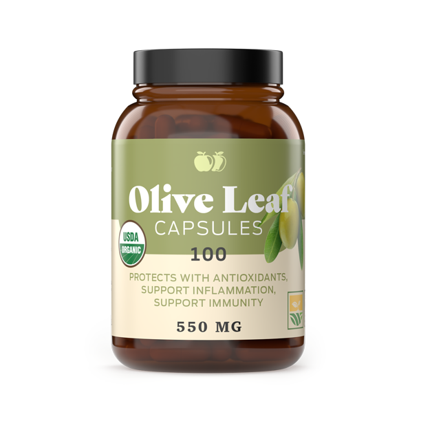 Organic Olive Leaf Capsules 550mg, 100 Count, 1100mg per Serving