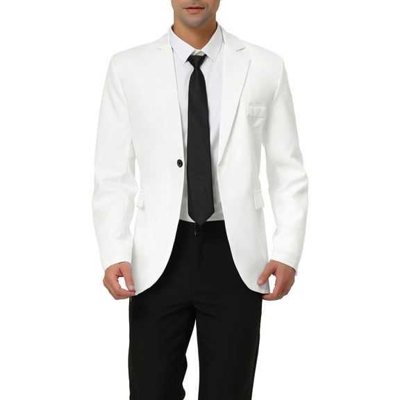 Unique Bargains Men's Slim Fit Blazer Single Breasted One Button Sports Coat S White