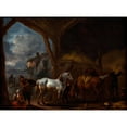thumbnail image 2 of Philips Wouwerman 14x11 Gold Ornate Wood Frame and Double Matted Museum Art Print Titled - The Stable, 2 of 4