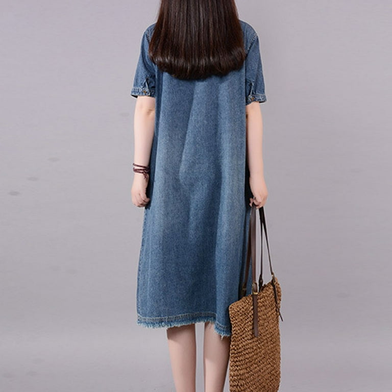 ladies denim dresses for sale Pansy Scoop Neck Flounce Hem Maxi Dress Denim
