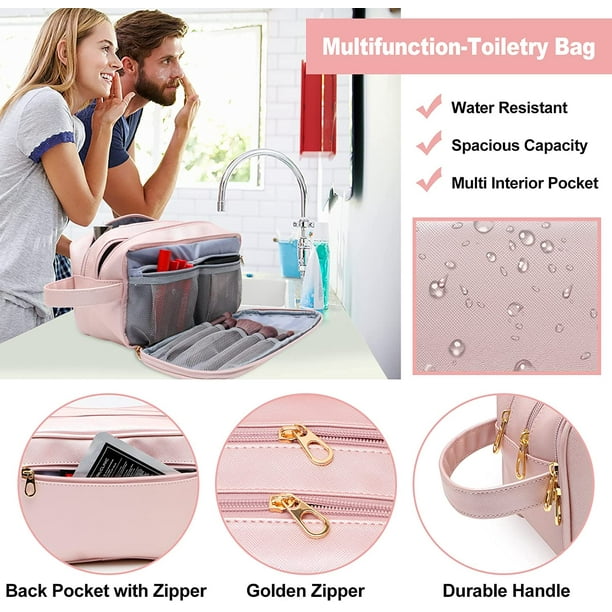 Water Resistant Toiletry-Bag-For-Women Travel Essentials,Travel-Makeup-Bag  Eco Leather Cosmetic Makeup Organizer,Travel-Accessories Full Travel Size  Toiletries,College-Dorm-Room-Essentials-For-Girls 