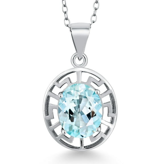 Gem Stone King 3.00 Ct Oval Sky Blue Topaz 925 Sterling Silver Pendant With Chain