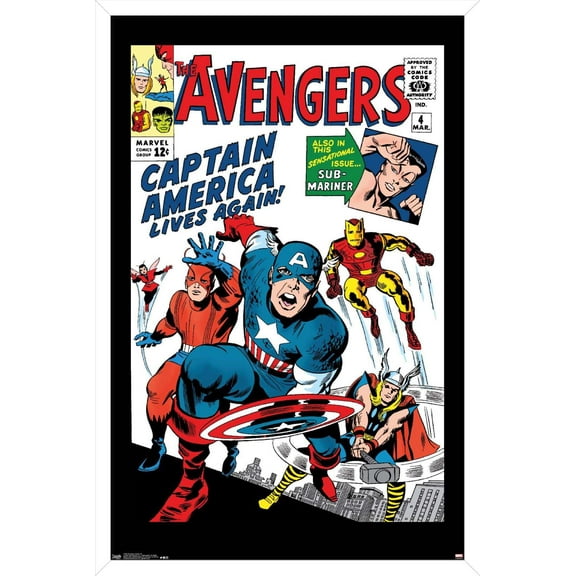 Marvel Comics - Avengers - Captain America - Comic Cover #4 Wall Poster, 14.725" x 22.375", Framed