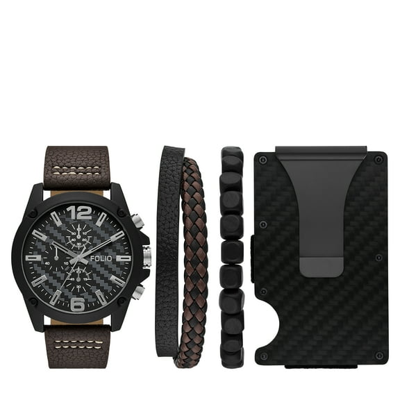 Men's Three-Hand, Black Alloy Watch Gift Set