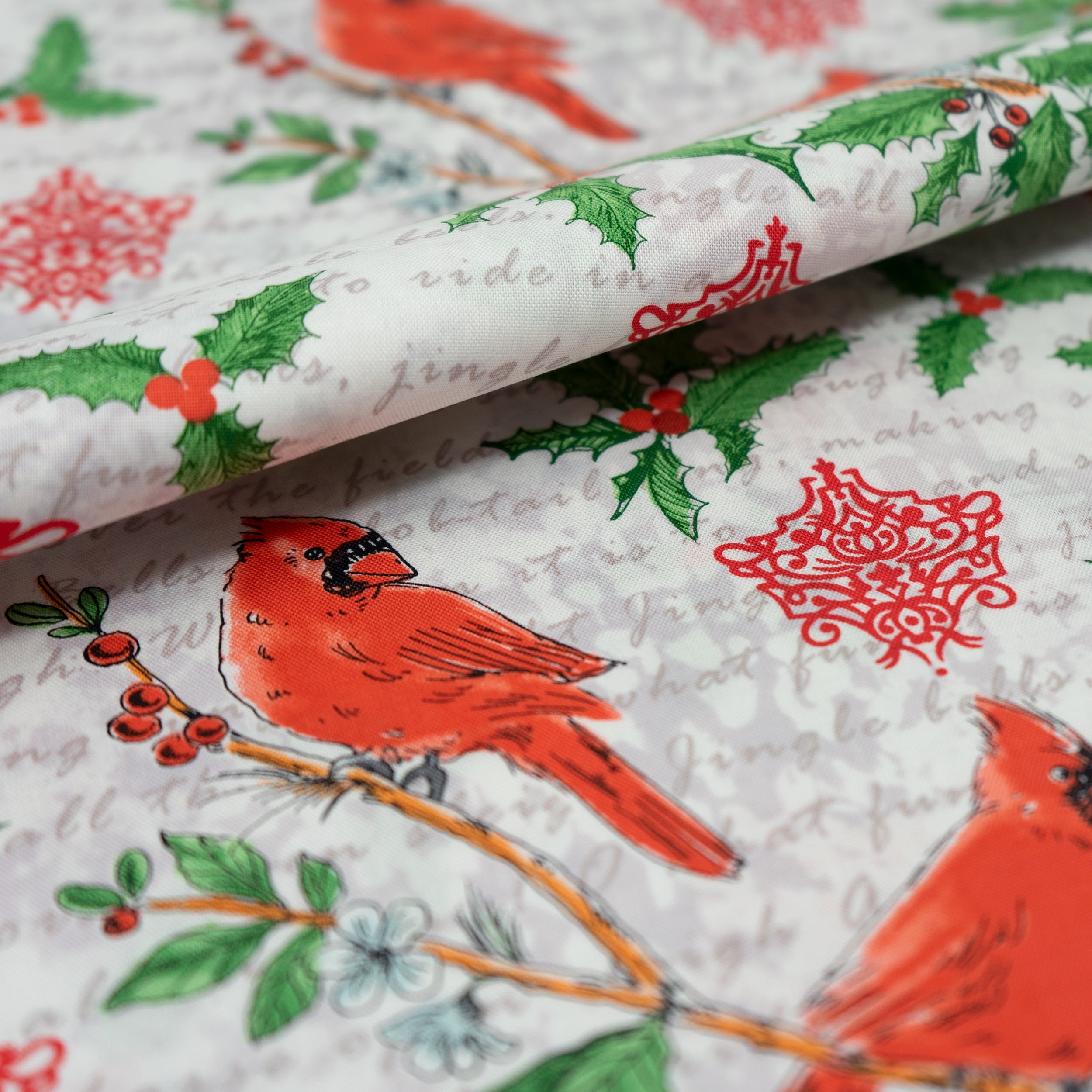 SINGER Christmas Collection 44" 100% Cotton Cardinals Sewing & Craft Fabric 8 yd By the Bolt, White, Red and Green