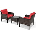thumbnail image 3 of Barara King Outdoor Collection Set, Patio Conversation Table Chair Set, 3 Pcs Outdoor Patio Rattan Conversation Set with Seat Cushions-Red, 3 of 9