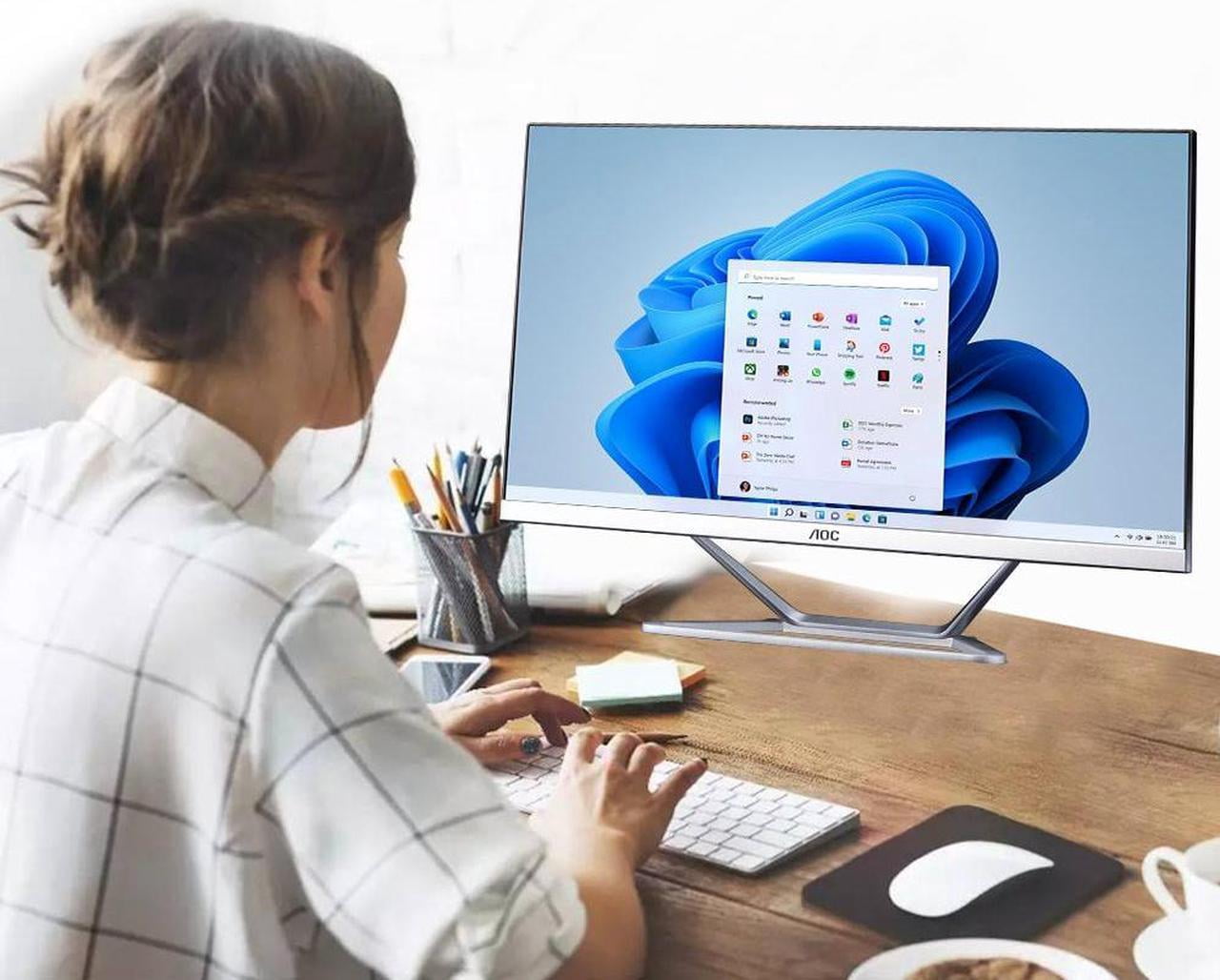 AOC 23.8" FHD All-in-One Desktop Computer for Business & Home Office, Ryzen 3 3250U, 16GB DDR4 RAM, 512GB SSD, Windows 11 PC