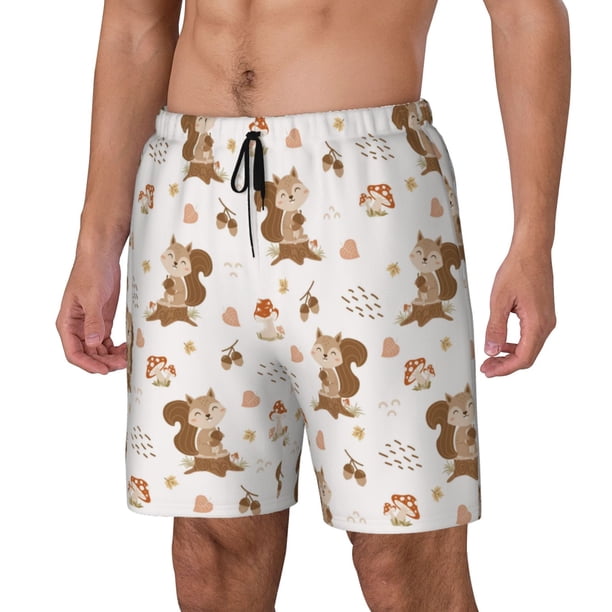 Balery Fall Squirrel Bañador para hombre, shorts de playa de secado rápido con entrepierna y forro de compresión-Small
