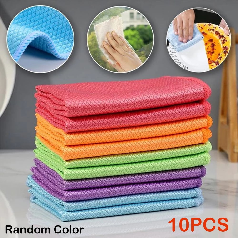 10 Pack Fish Scale Cleaning Cloths Microfiber Rag For Windows Cars