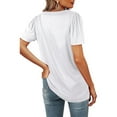 thumbnail image 4 of Women's Summer Square Neck Tops Solid Color Striped Print Short Sleeve T-Shirt Short Sleeve Puffy Loose Blouses Clothing, 4 of 5
