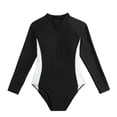 thumbnail image 6 of Girls Long Sleeve Rashguard One Piece Swimsuit UPF 50+ Front Zip Colorblock Black Tween Swimwear,Size 8-9 T, 6 of 9