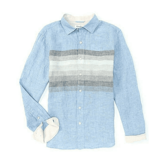 Tommy Bahama Men's Raffia Blues Linen Long-Sleeve Woven Shirt Buccaneer Blue L