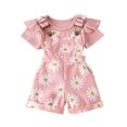 thumbnail image 2 of Toddler Kids Baby Girl Floral Overalls Shorts with Pocket Suspender Trousers Summer Clothing Outfits Pink B 18-24 Months, 2 of 5